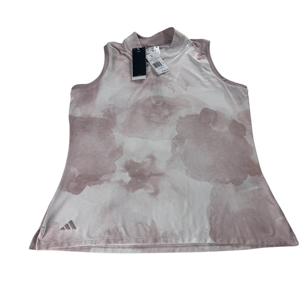 Adidas Women Ultimate Print Sleeveless Golf Polo Shirt Wonder Taupe JC9254 L NEW